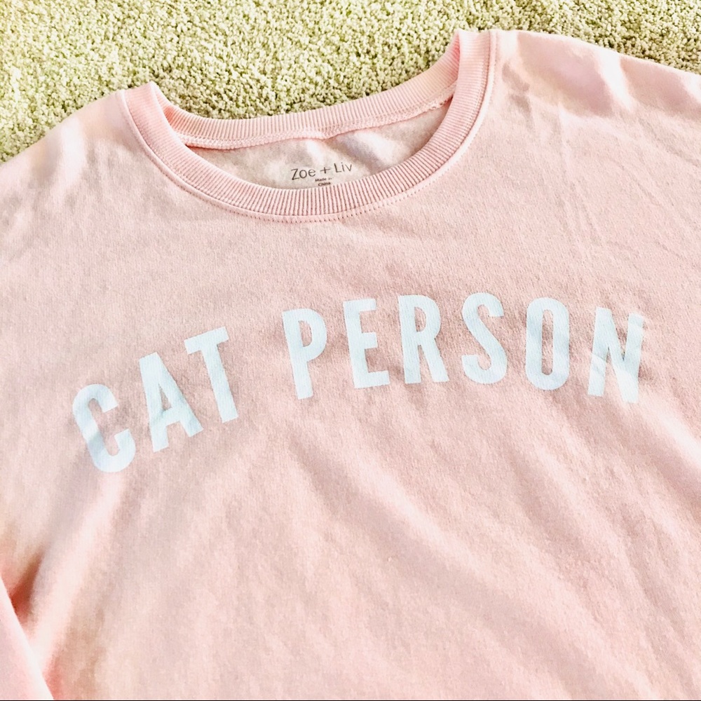 Zoe+Liv Cat Person Sweater Pink *New Without Tags*